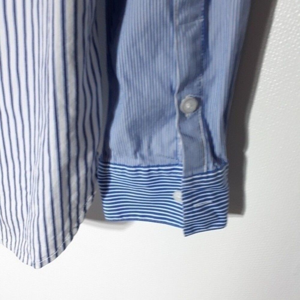 Dkny striped shirt blue oxford s blouse top button down coastal preppy classic - Picture 3 of 5